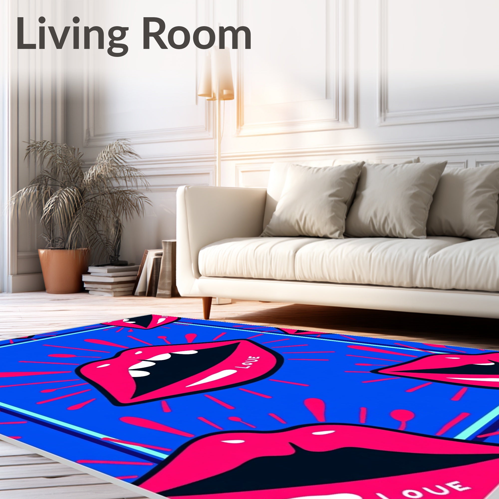 Pop Art Blue Pink Lips Blast Rug