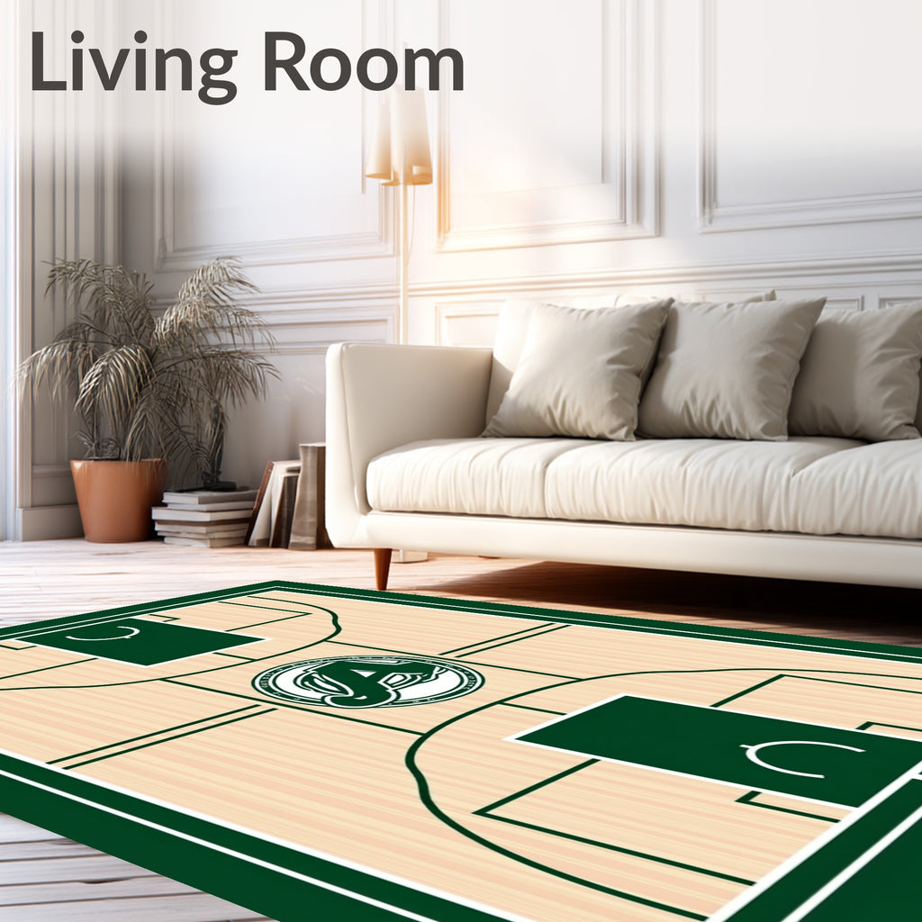 Green Athletic Court Wood Grain Rug
