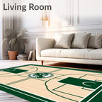 Green Athletic Court Wood Grain Rug