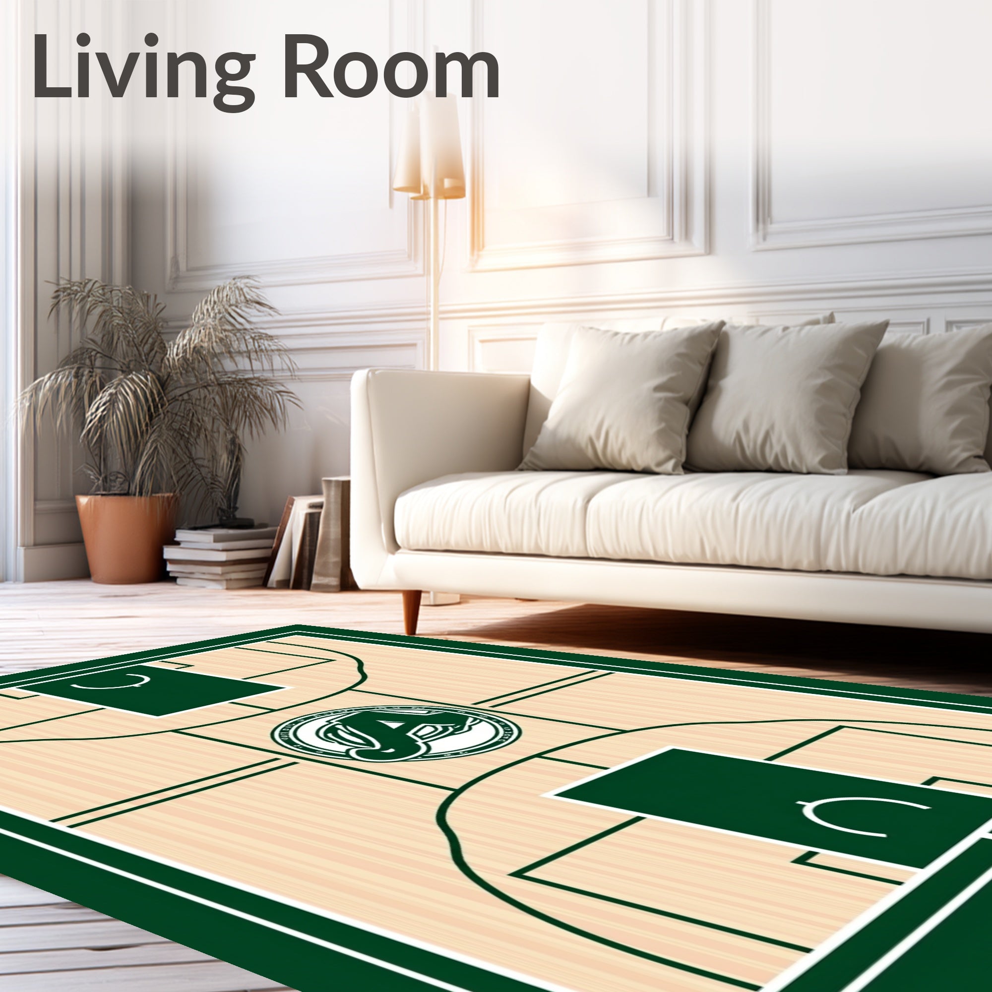 Green Athletic Court Wood Grain Rug