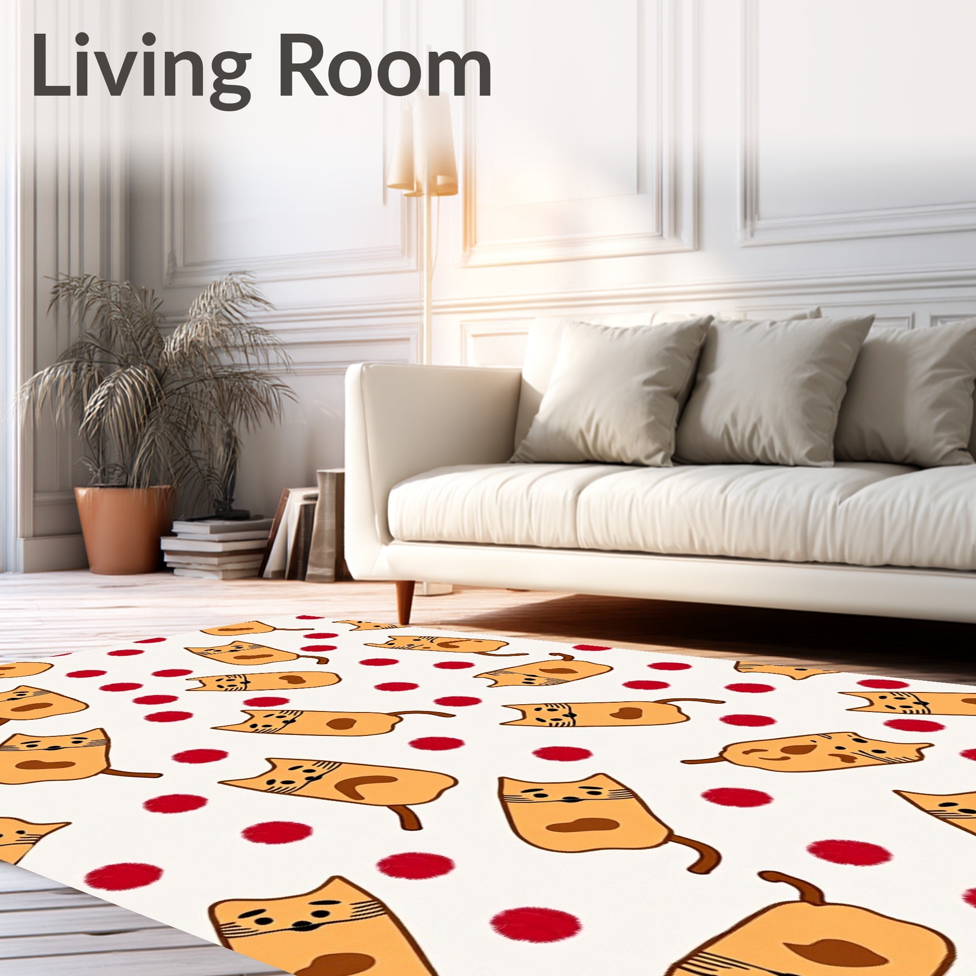 Cute Orange Cats Red Dots Scatter Rug