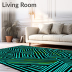 Bright Cyan Labyrinth Electric Lines Rug