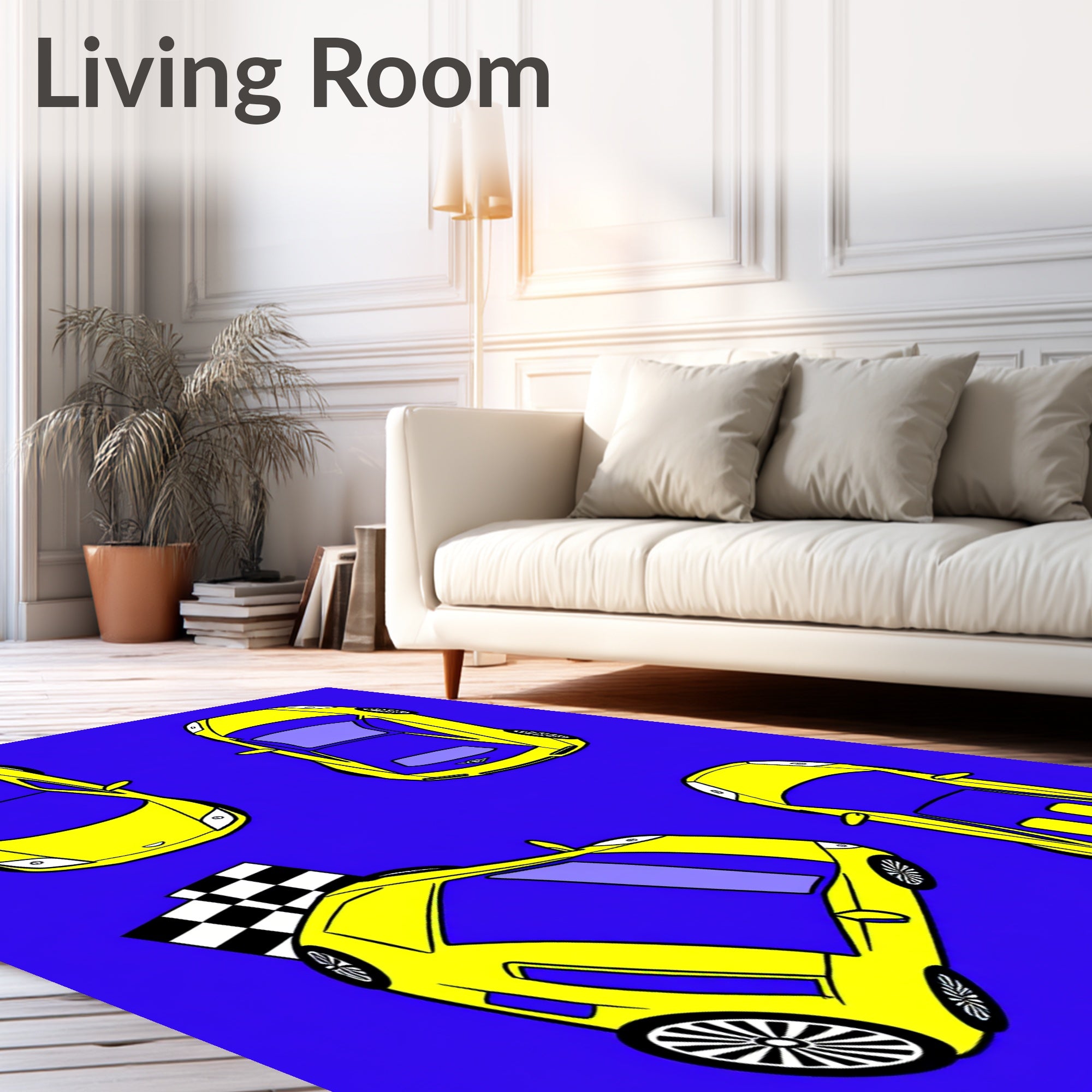 Yellow Sports Cars Racing Collection Rug