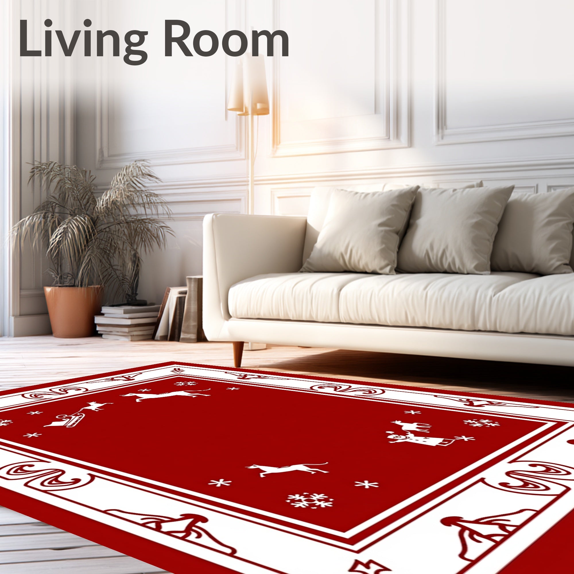 Snowflake Sleigh Rides Red Rug