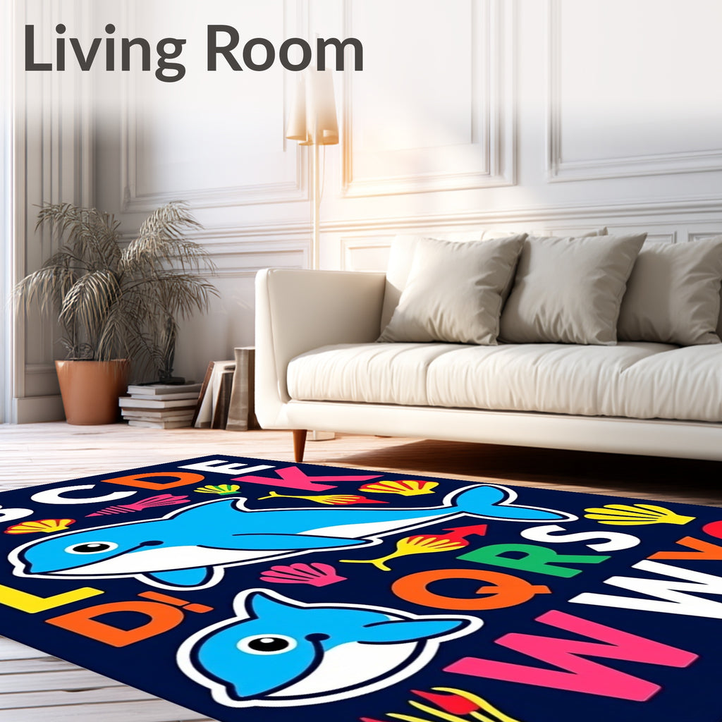 Playful Dolphin Alphabet Marine Life Rug