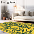 Golden Teal Heraldic Crest Floral Rug