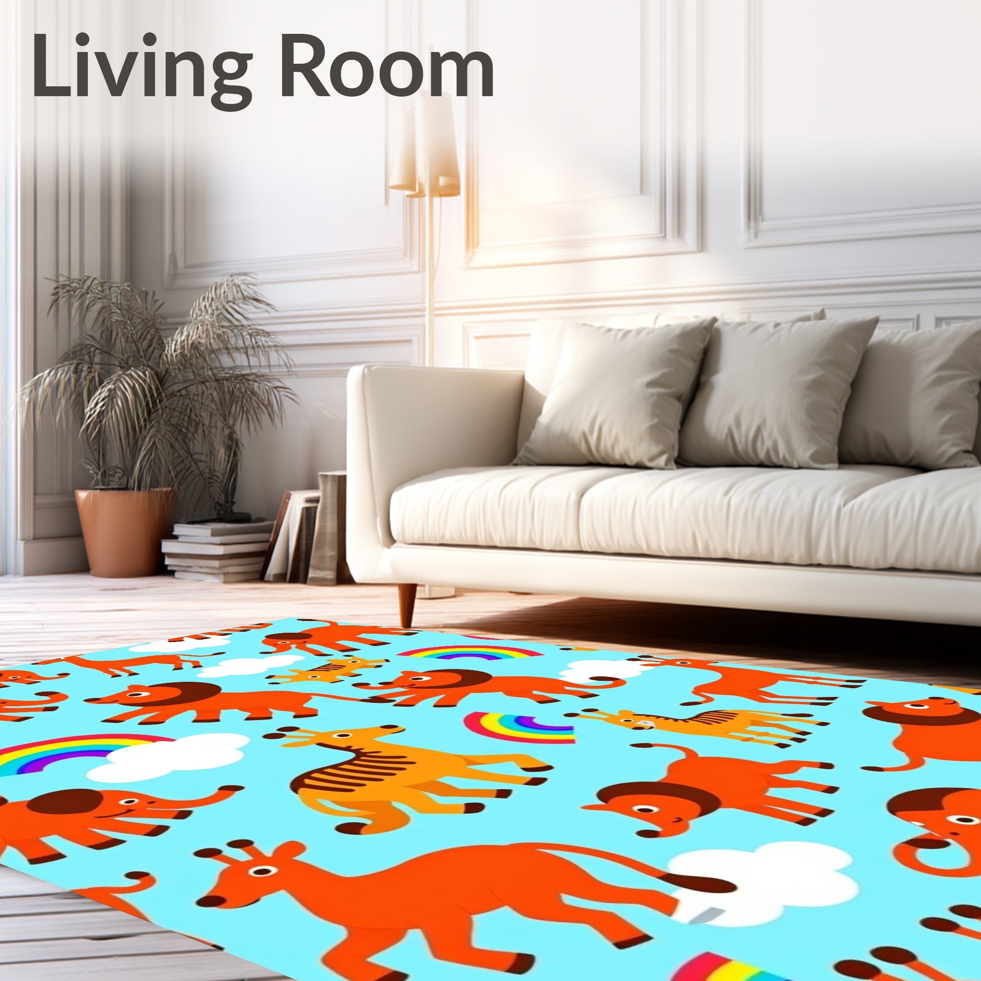 Cute Orange Animal Rainbow Sky Rug