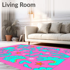 Whimsical Pink Turquoise Ocean Life Rug