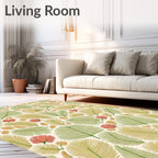 Coral Pink Green Palm Leaf Collage Rug