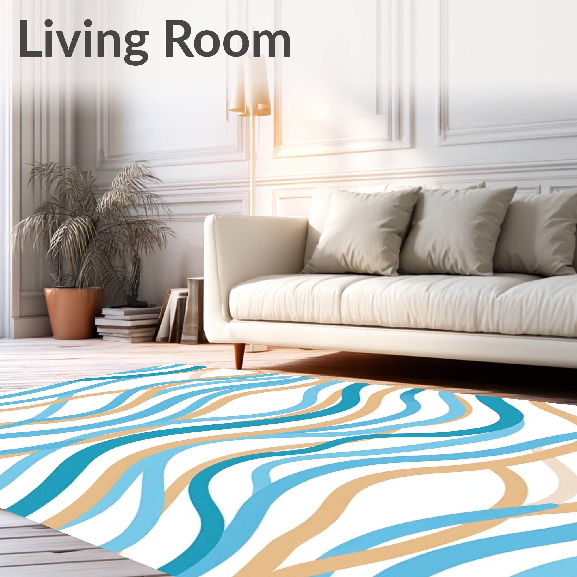 Seamless Aqua Tan Swirl Abstract Art Rug