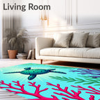 Turquoise Two Headed Turtle Coral Garden Rug