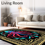 Vivid Teal Red Octopus Frame Rug