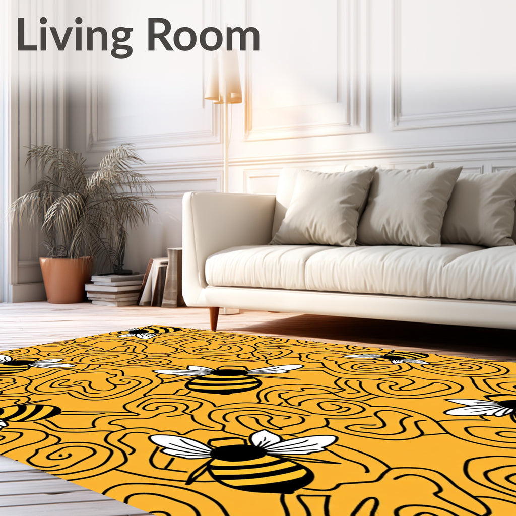 Whimsical Yellow Swirl Honeybee Rug