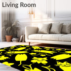 Bright Yellow Whimsical Cat Stars Rug