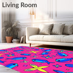 Vibrant Pink Butterfly And Fish Accents Rug