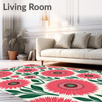 Coral Daisy Floral Arrangement Rug