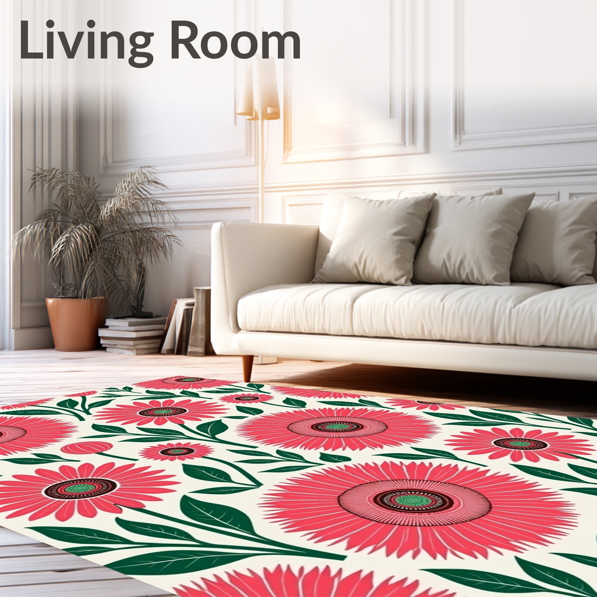 Coral Daisy Floral Arrangement Rug