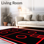 Bold Black Red Geometric Abstraction Rug