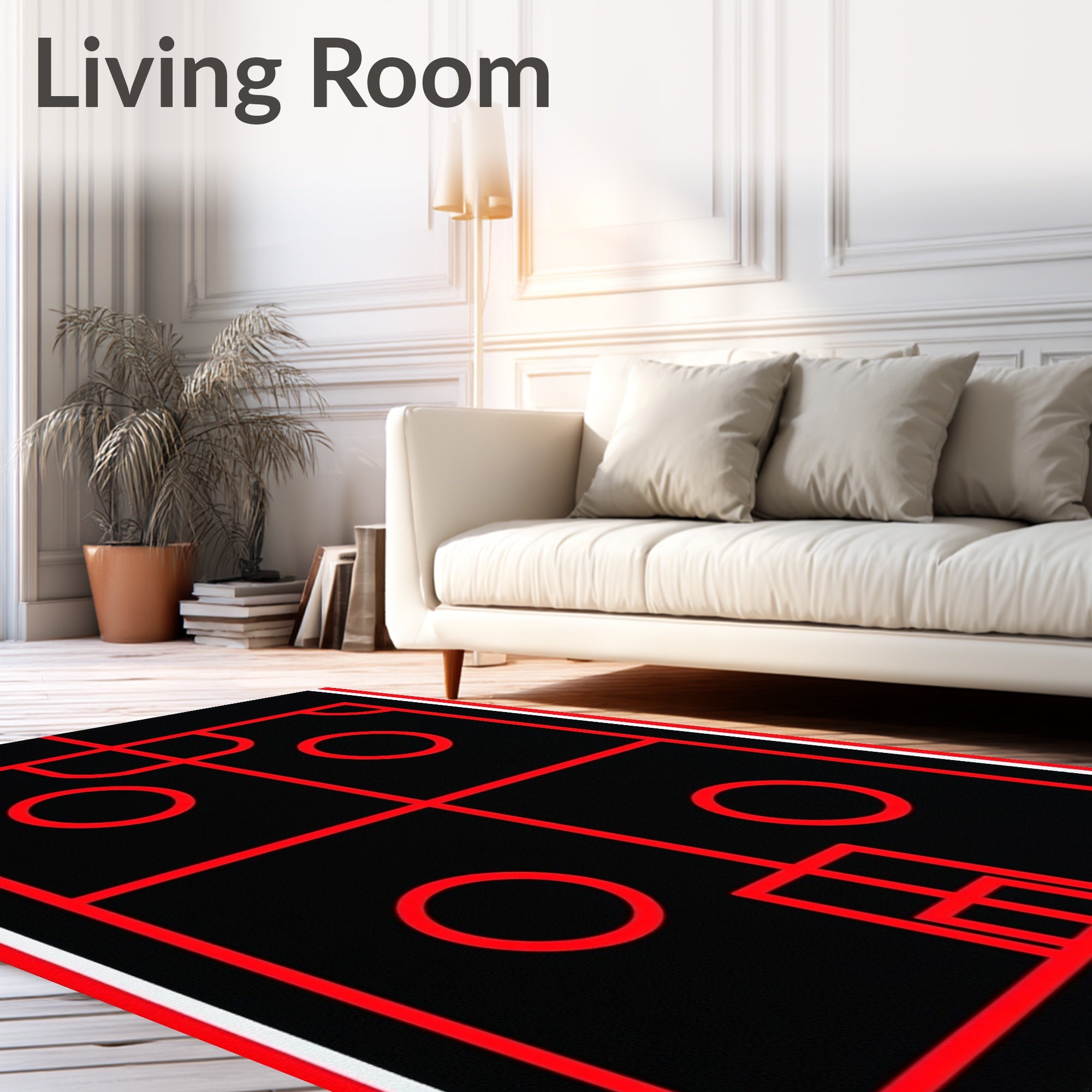 Bold Black Red Geometric Abstraction Rug