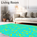 Yellow Alphabet Swirls on Aqua Background Rug