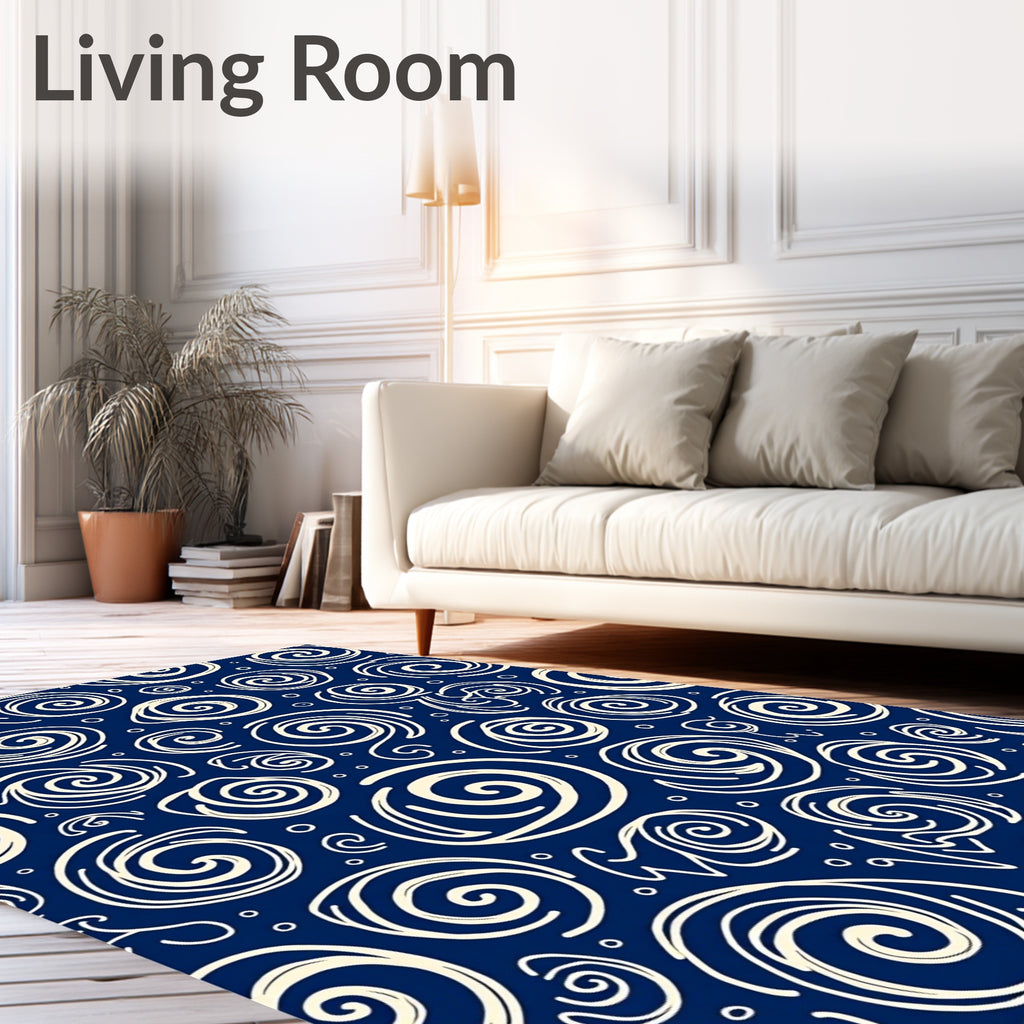 Navy Spiral Swirl Whimsical Abstract Rug