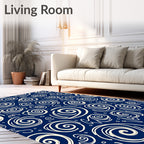 Navy Spiral Swirl Whimsical Abstract Rug