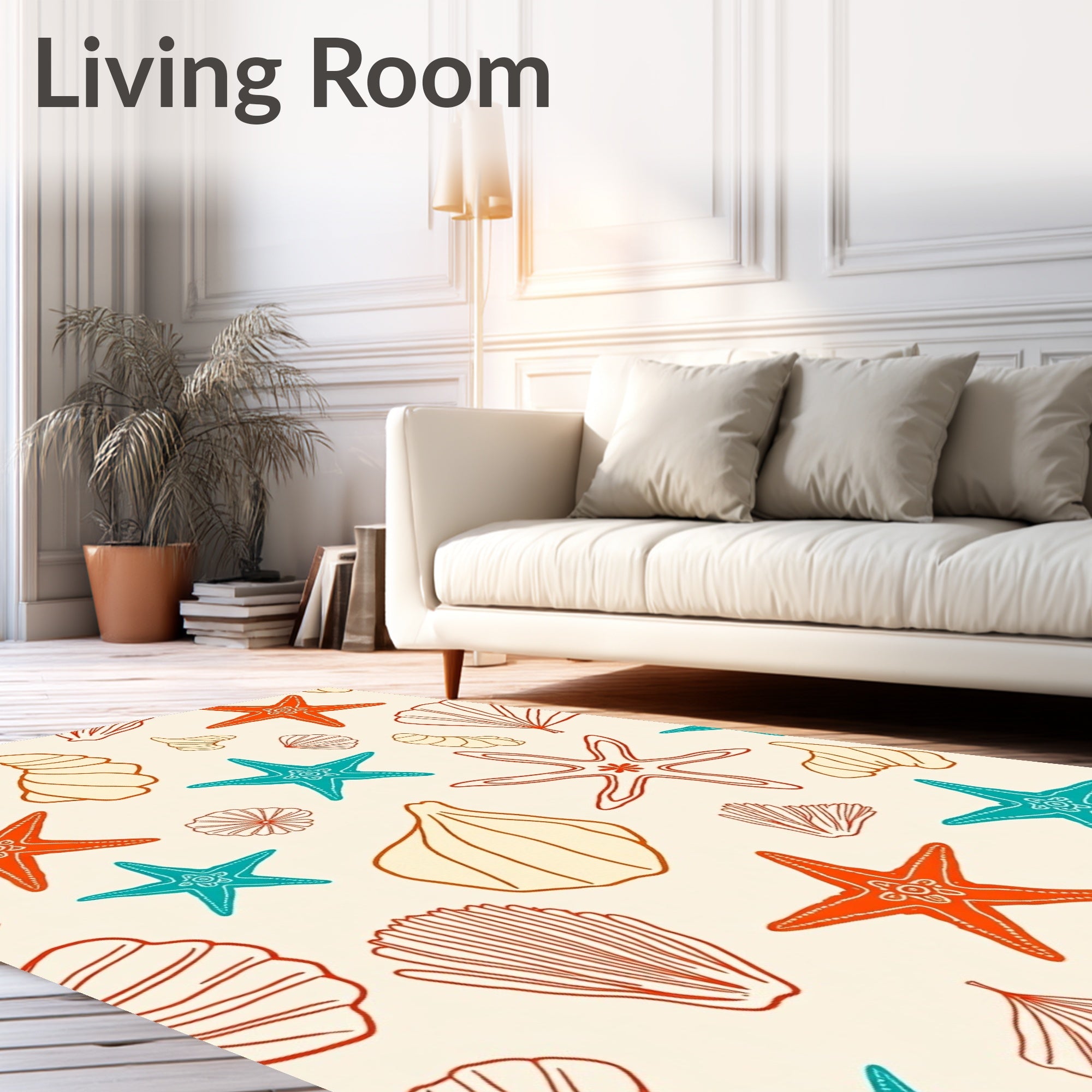Ocean Coral Starfish Shell Scatter Rug