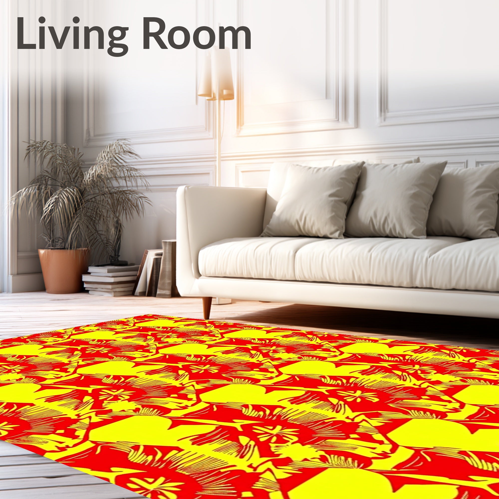 Bold Red Yellow Floral Repeat Rug
