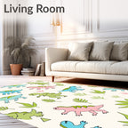 Playful Dinosaur Leafy Pastel Trio Rug