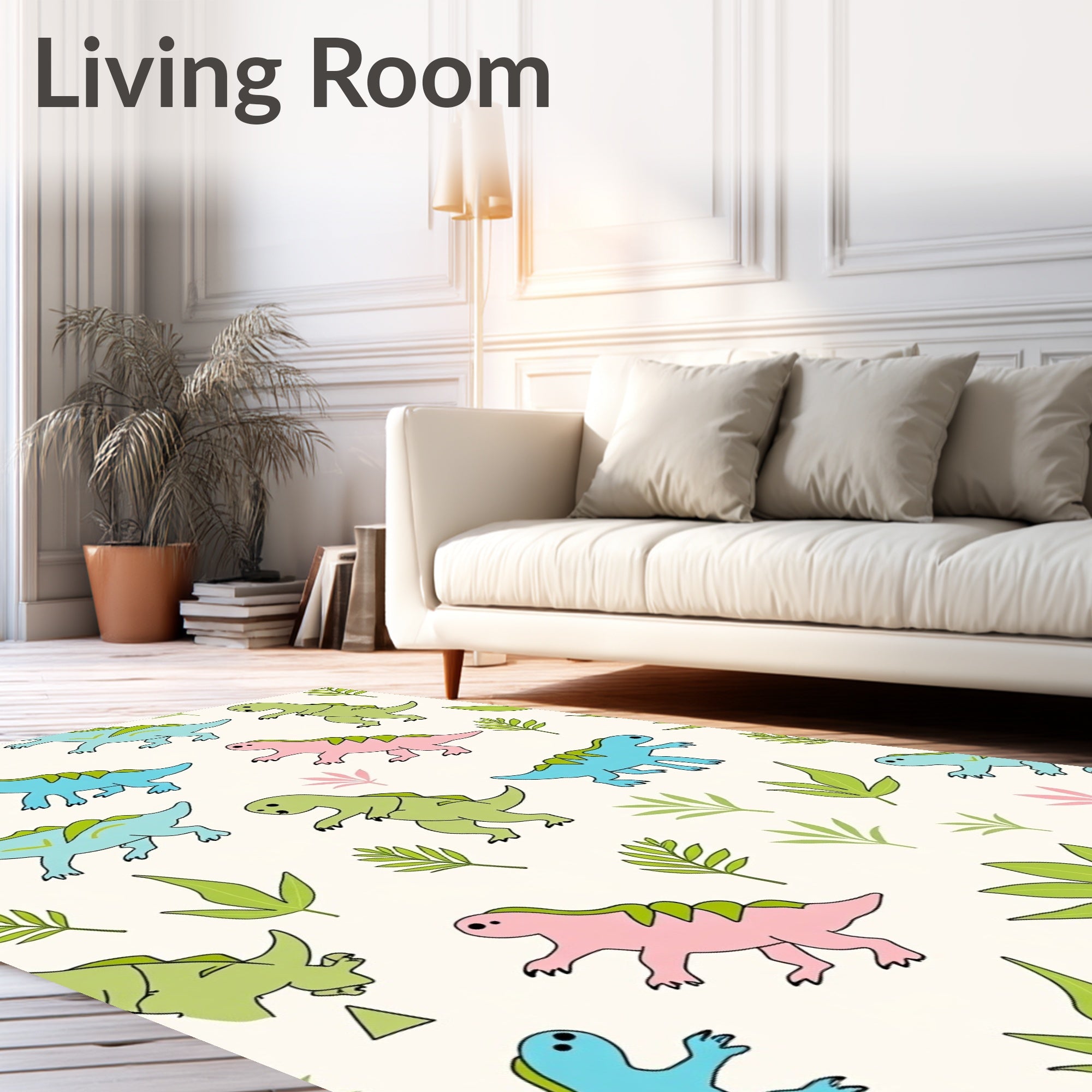 Playful Dinosaur Leafy Pastel Trio Rug