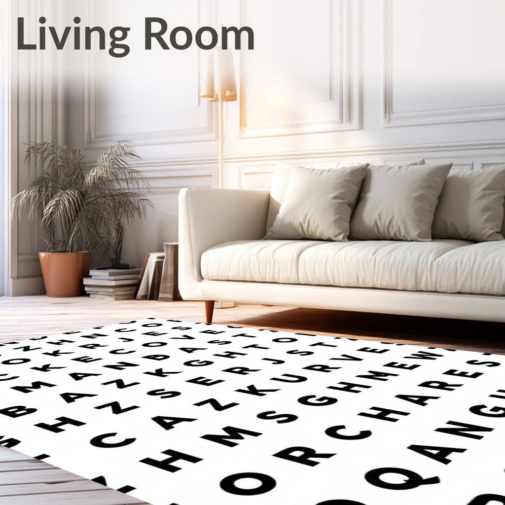 Typographical Black White Alphabet Grid Rug