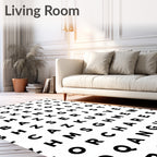 Typographical Black White Alphabet Grid Rug