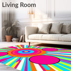 Bold Neon Sunburst Circles Rug