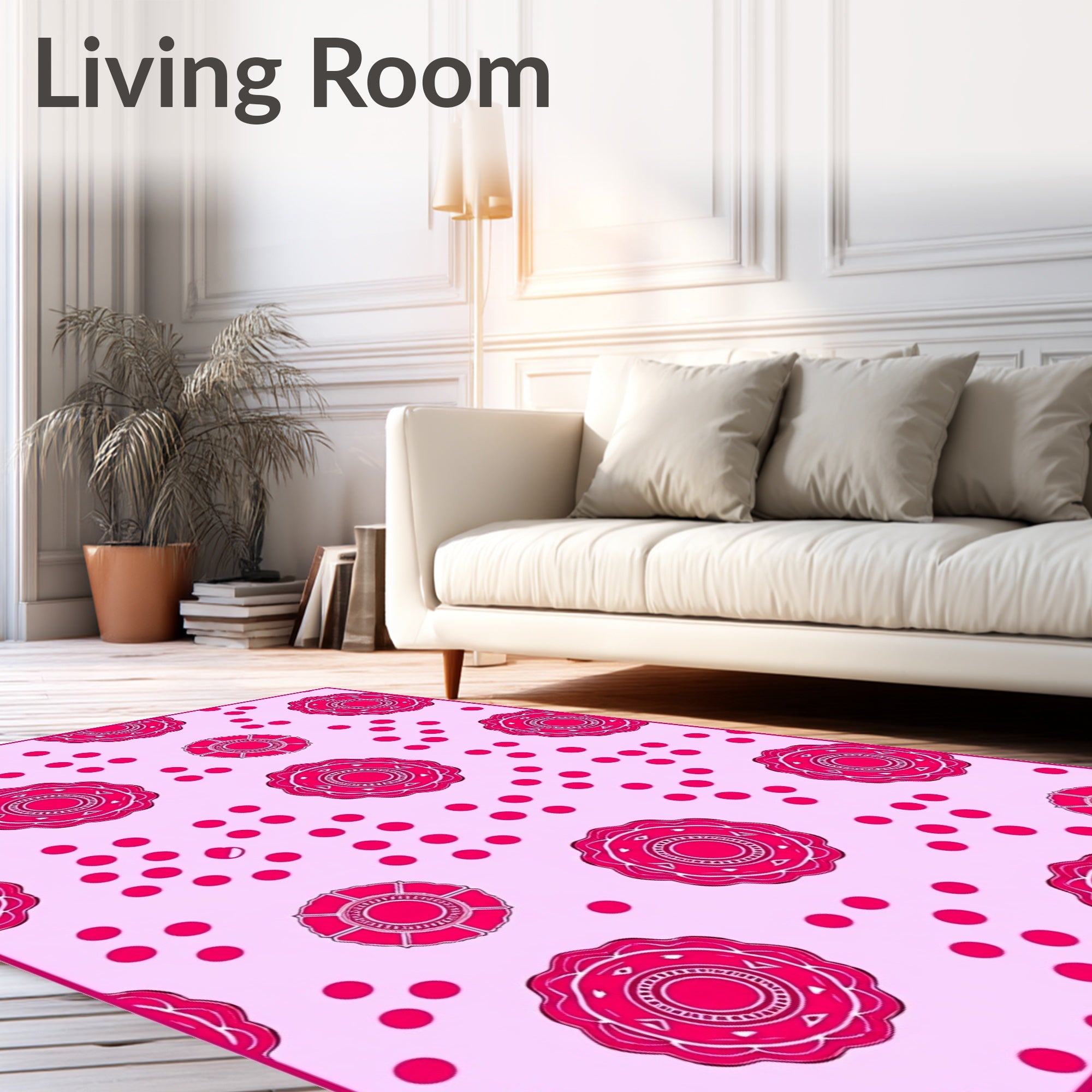 Pink Floral Medallion Polka Dot Rug