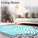 Classic Blue Wave Swirls Bordered Rug