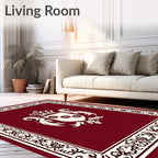 Crimson Crest Floral Emblem Border Rug