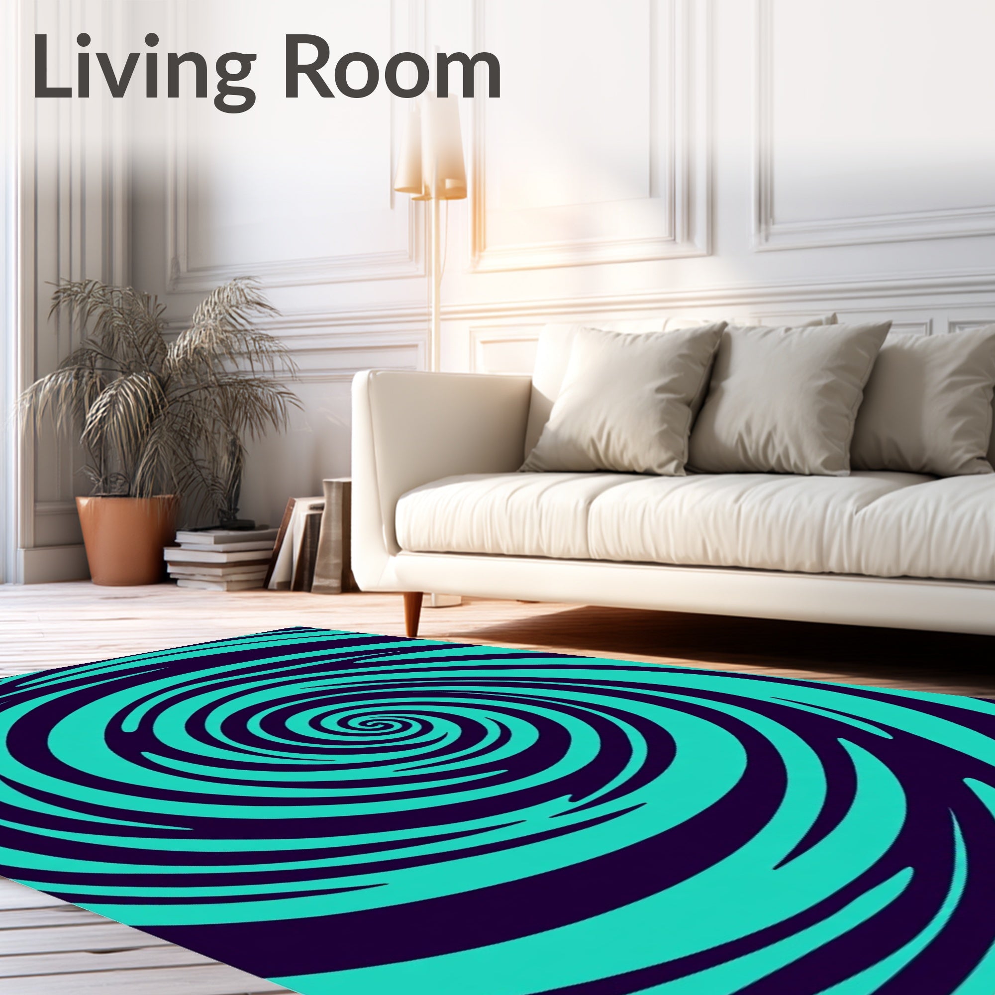 Deep Blue Aqua Swirl Rug