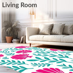 Fuchsia Shells Teal Foliage Pattern Rug