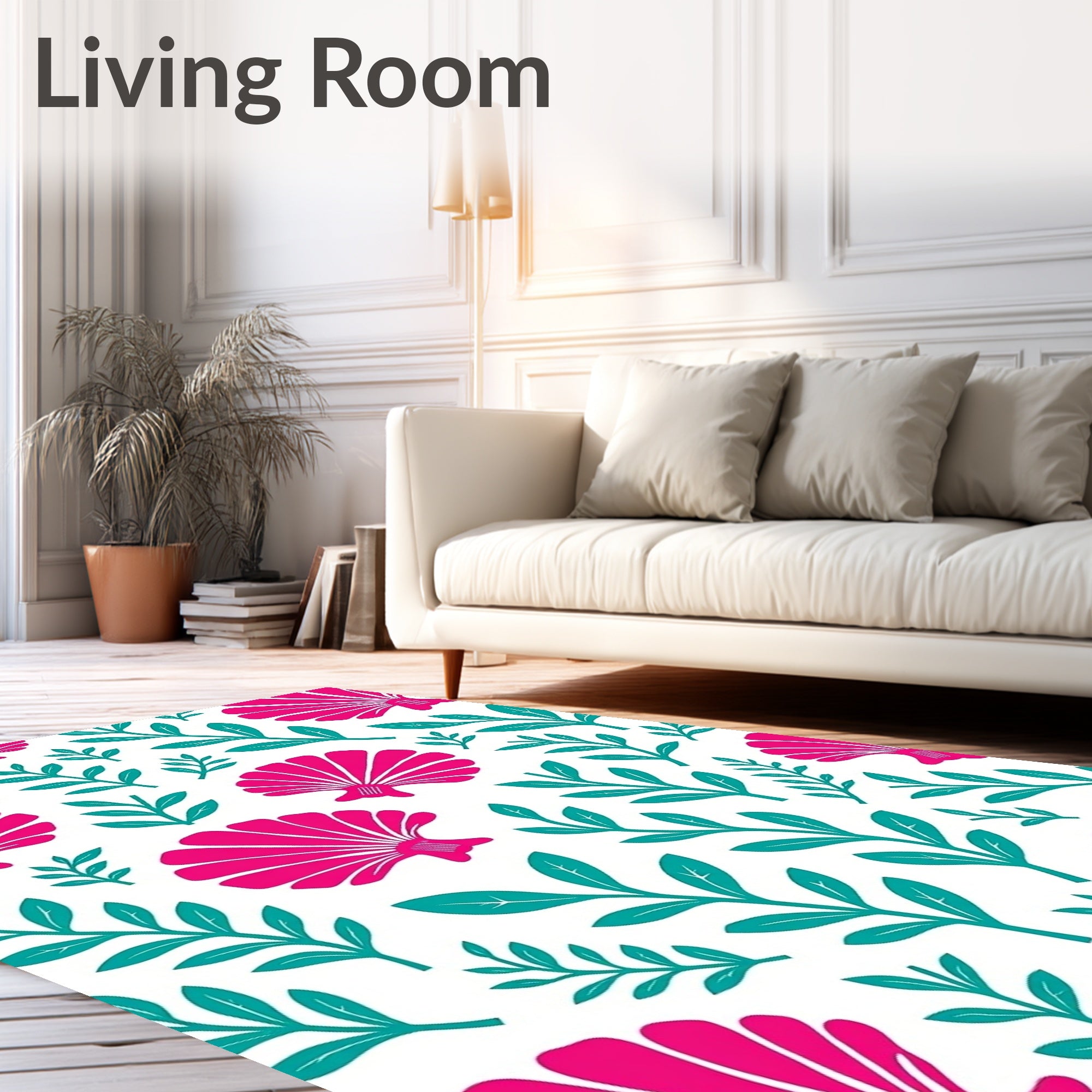 Fuchsia Shells Teal Foliage Pattern Rug