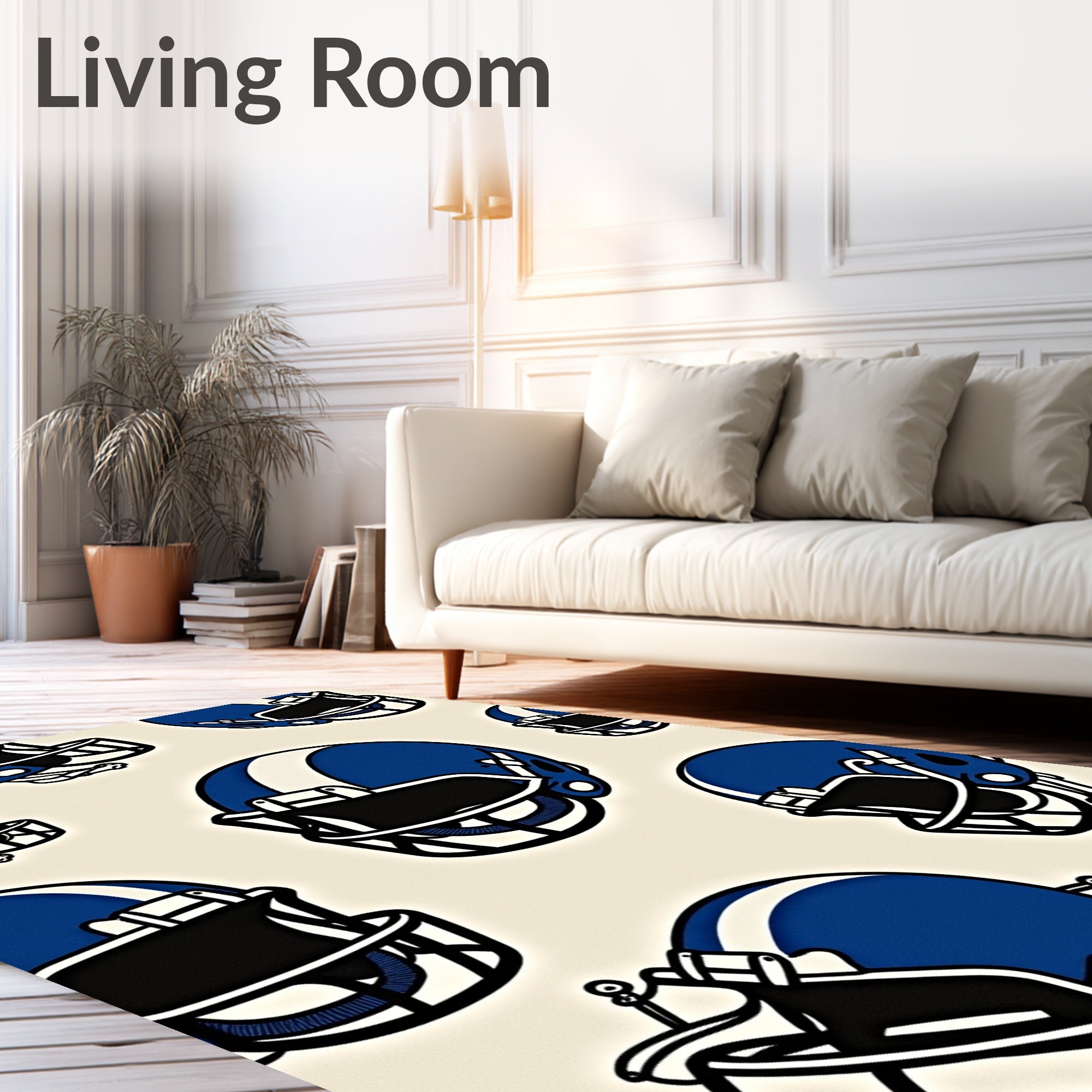 All Over Blue Football Helmets Rug