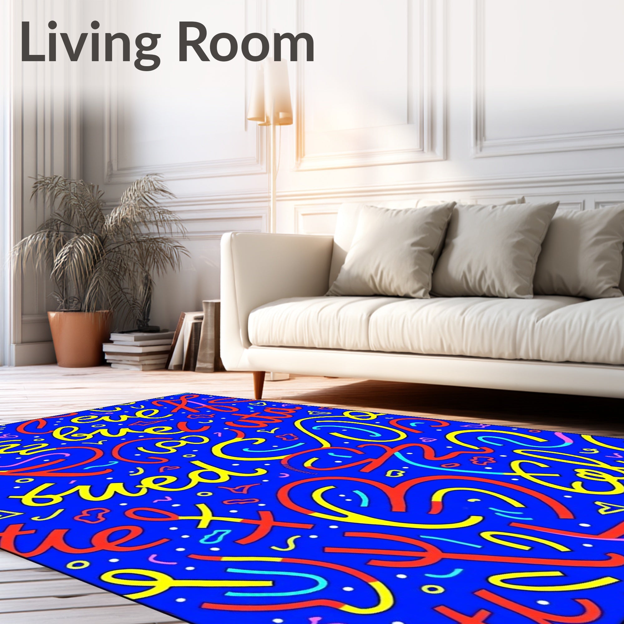 Bright Blue Graffiti Scribble Rug