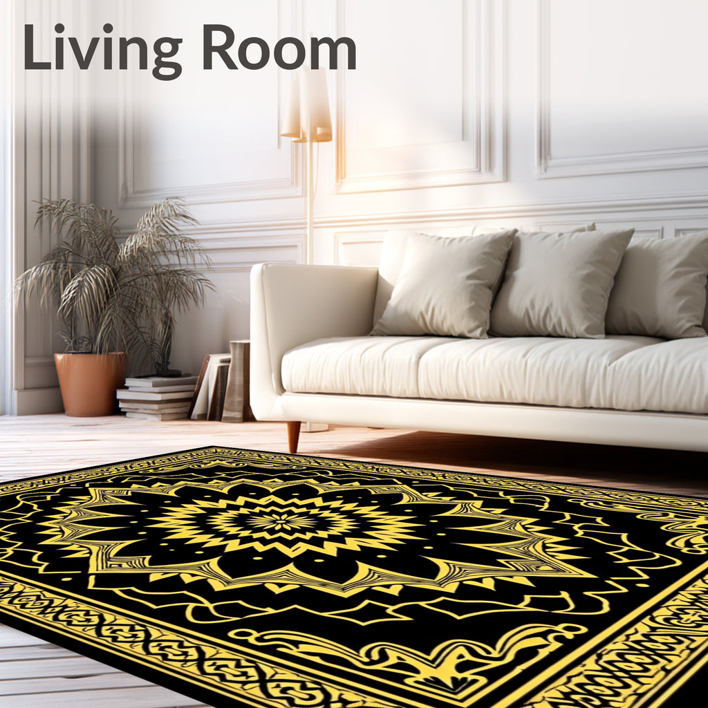 Black Gold Mandala Ornamental Rug