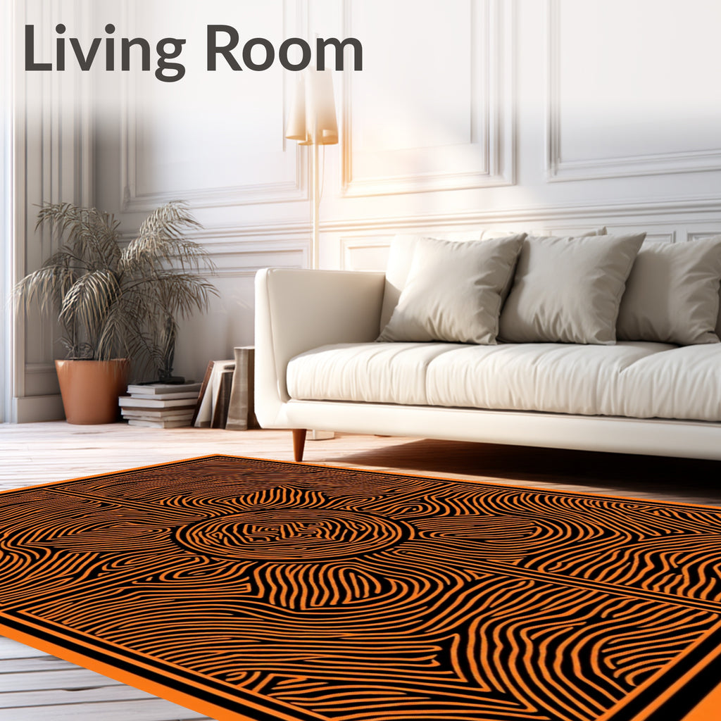 Ornate Orange Radial Waves Rug