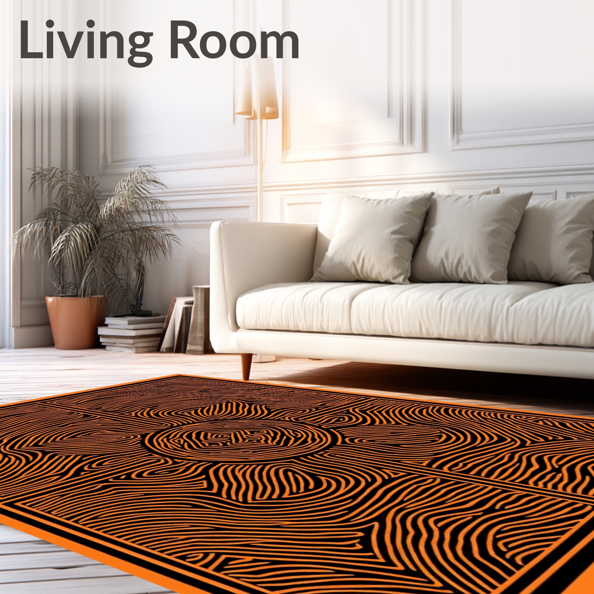 Ornate Orange Radial Waves Rug