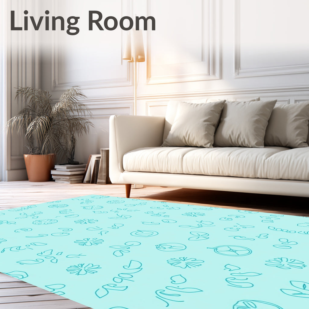 Teal Floral Scatter Oval Accents Rug