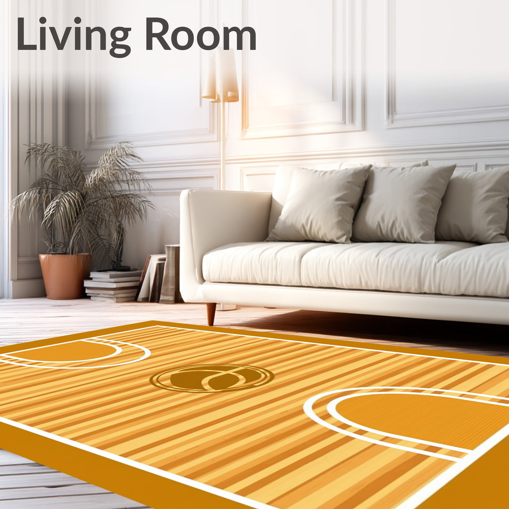Golden Basketball Court Wood Grain Rug