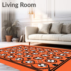 Orange Black Football Medallion Arrangement Rug