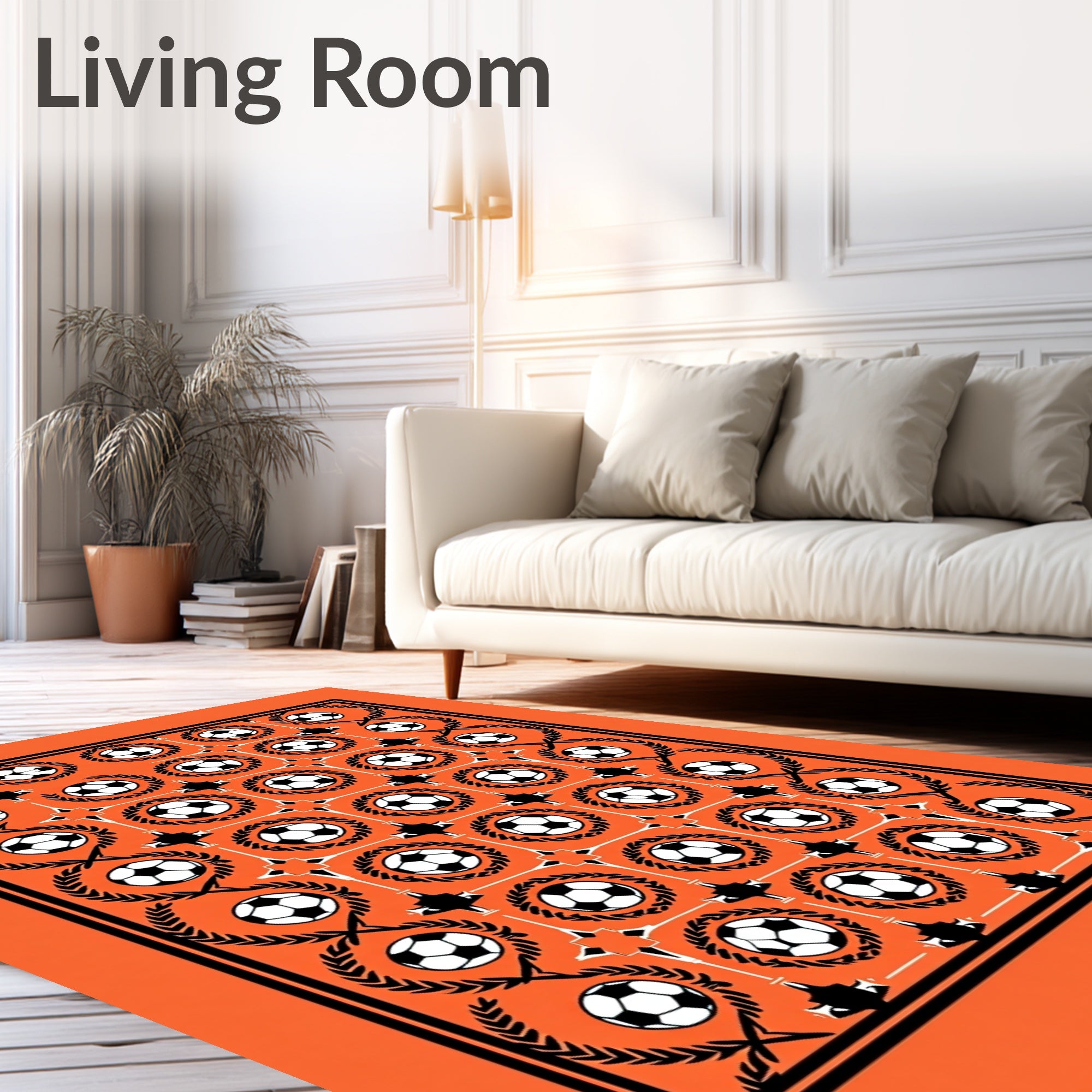 Orange Black Football Medallion Arrangement Rug