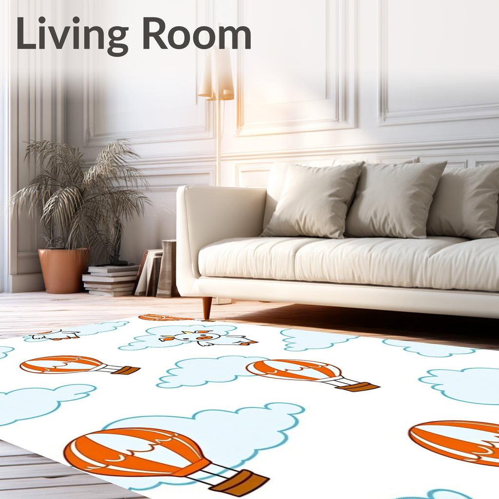 Cute Orange Hot Air Balloons Clouds Rug