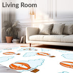 Cute Orange Hot Air Balloons Clouds Rug